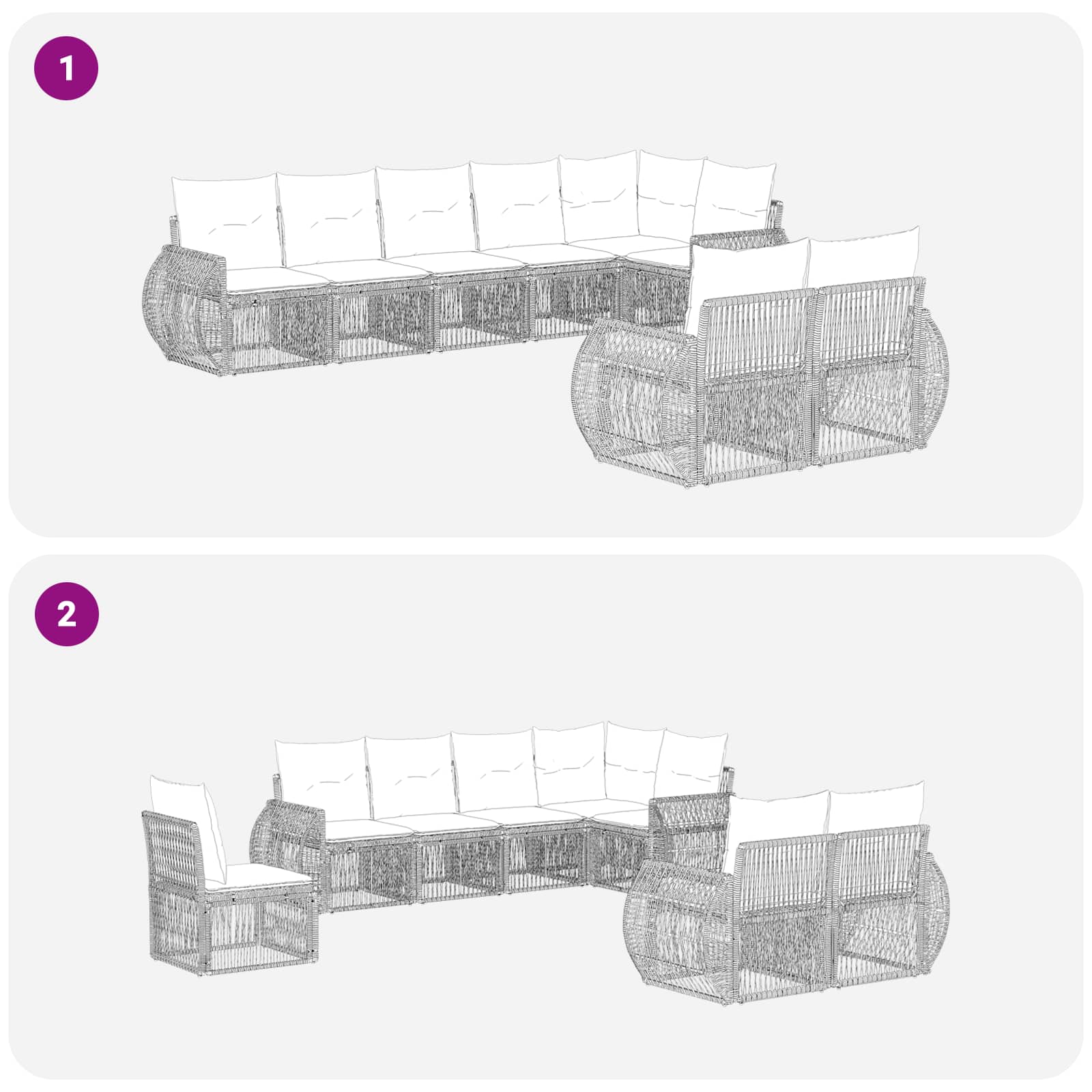 Set Divano da Giardino 8 pcs Nero e Bianco Crema polyrattan | homemem39