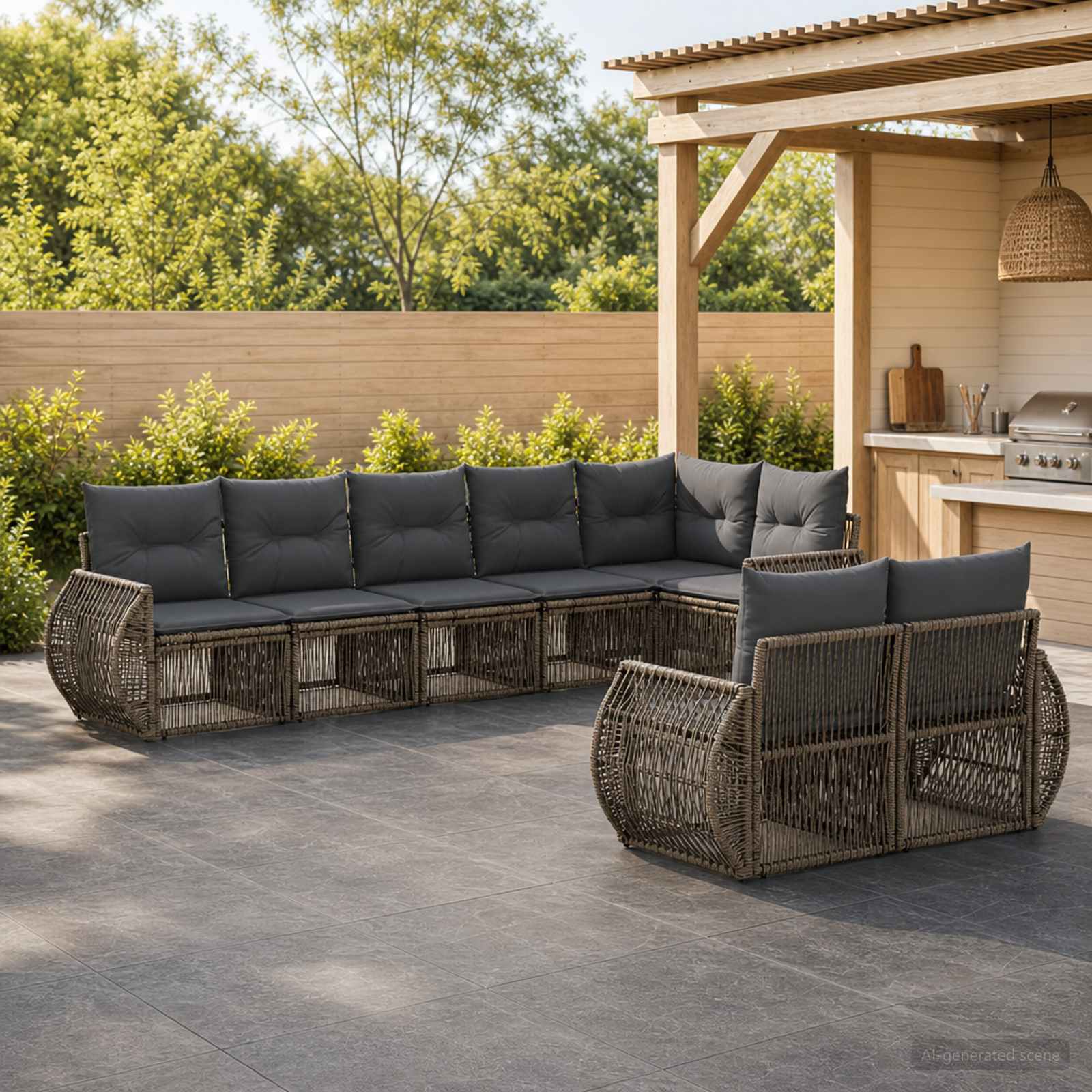 Set Divano da Giardino 8 pcs Grigio e Grigio Scuro polyrattan | homemem39
