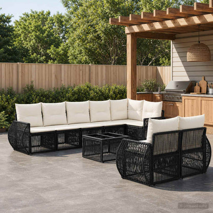 Set Divano da Giardino 9 pcs Nero e Bianco Crema polyrattan | homemem39