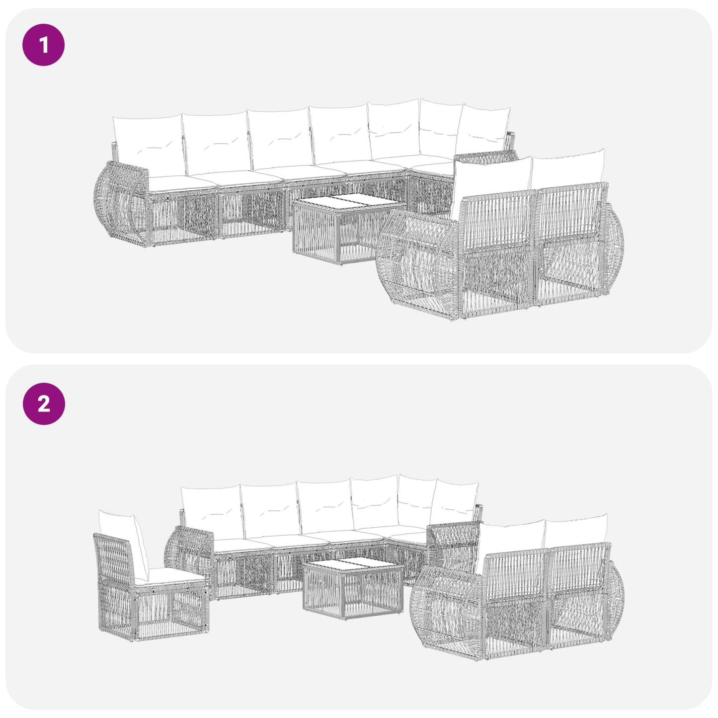 Set Divano da Giardino 9 pcs Nero e Bianco Crema polyrattan | homemem39