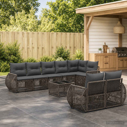 Set Divano da Giardino 9 pcs Grigio e Grigio Scuro polyrattan | homemem39