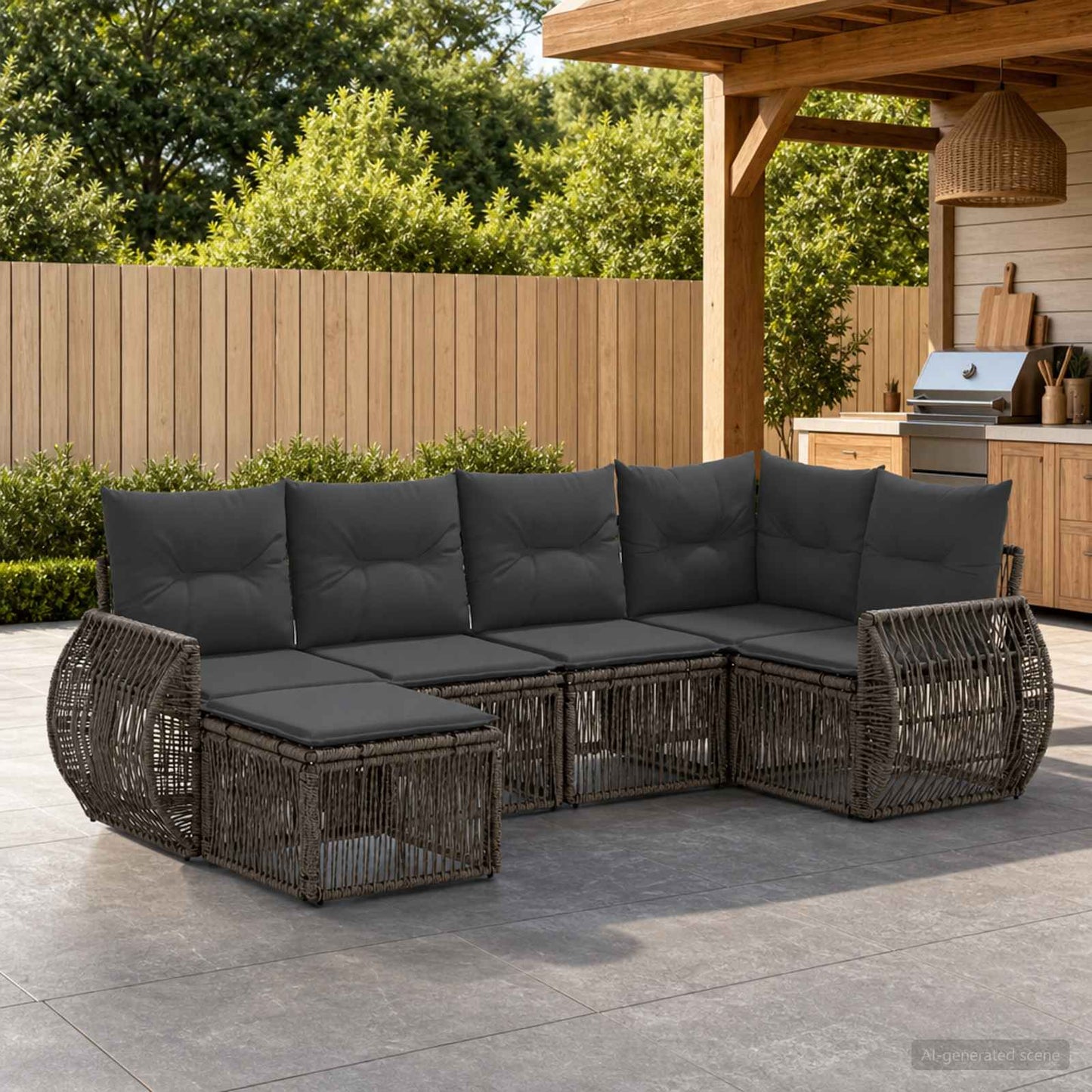 Set Divano da Giardino 6 pcs Grigio e Grigio Scuro polyrattan | homemem39