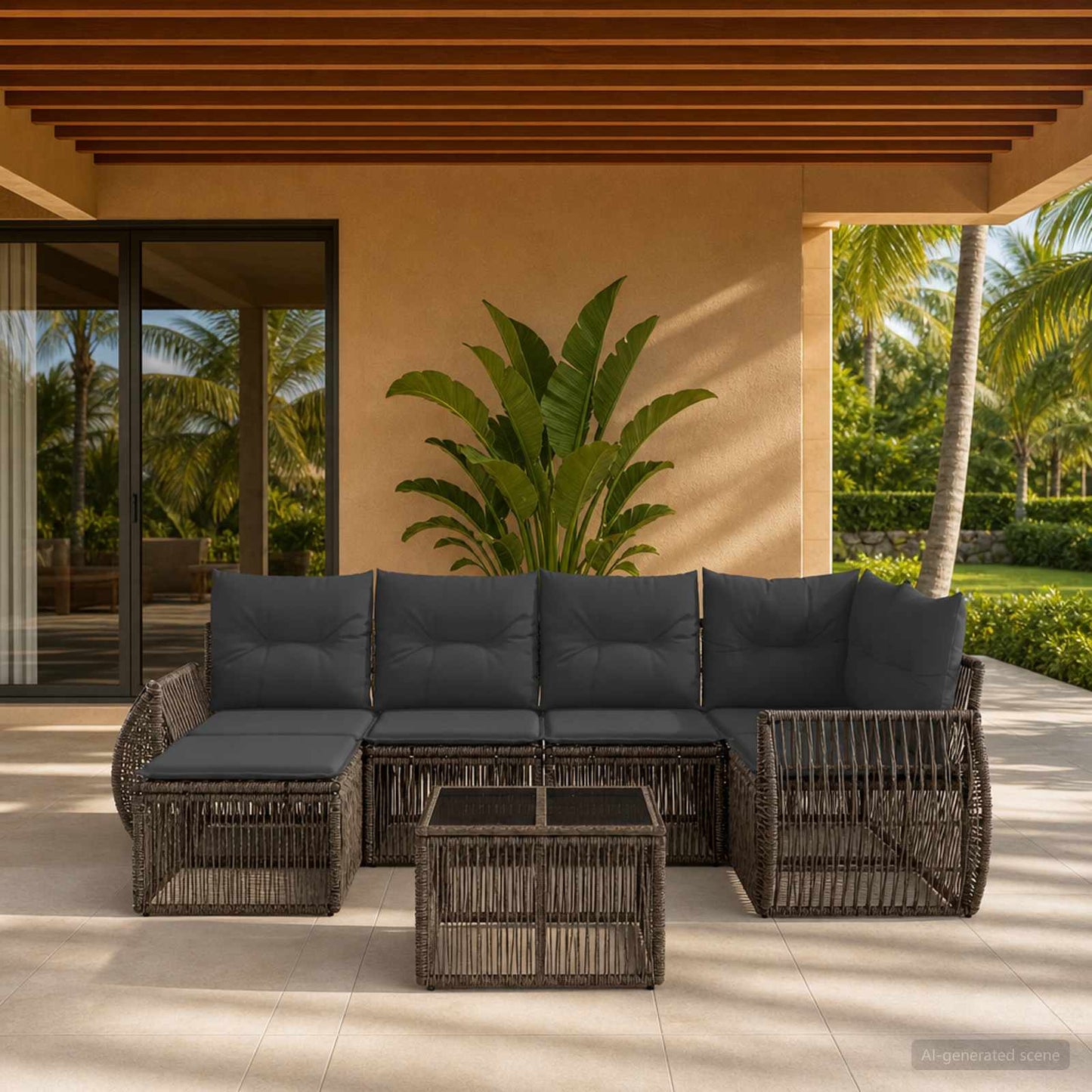 Set Divano da Giardino 7 pcs Grigio e Grigio Scuro polyrattan | homemem39