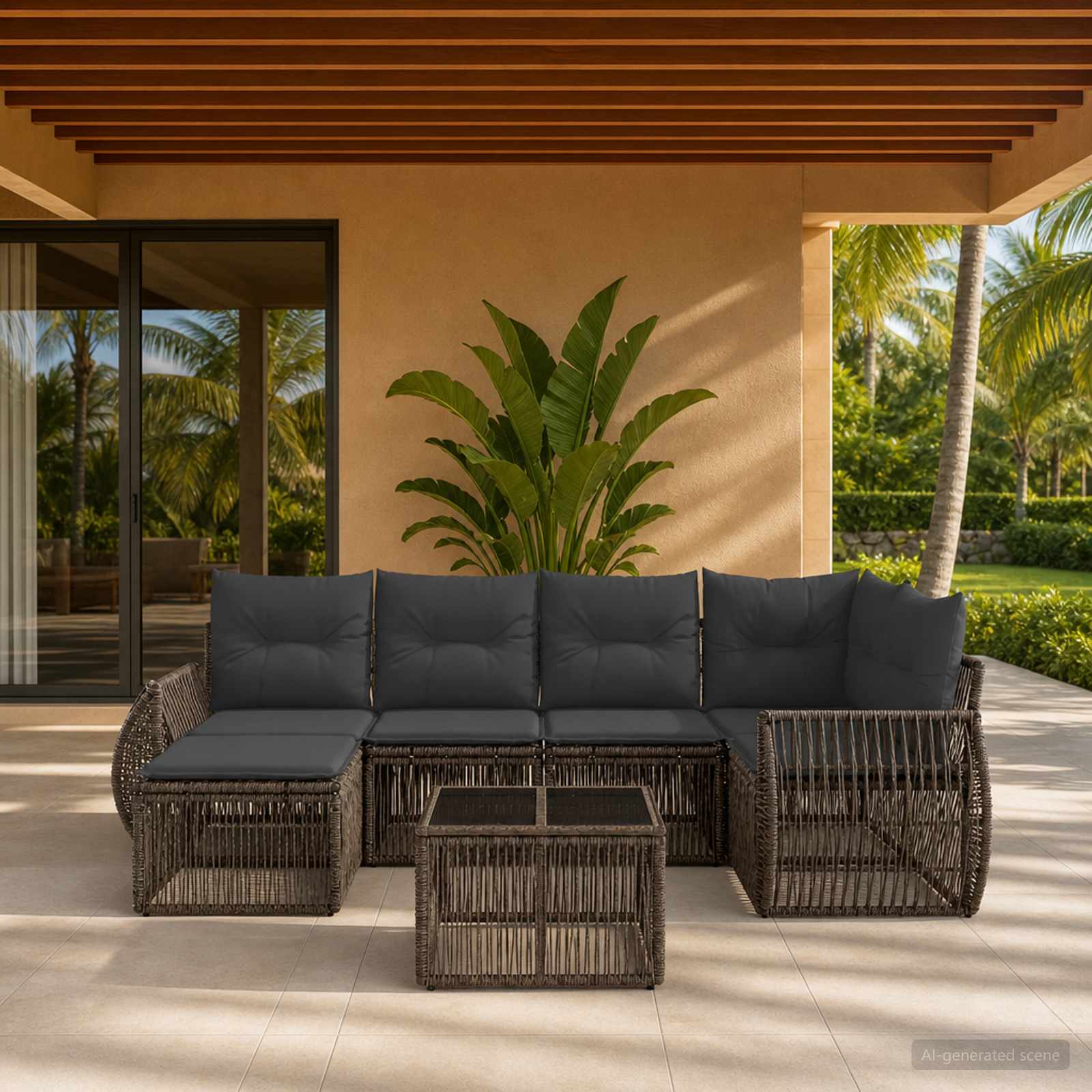 Set Divano da Giardino 7 pcs Grigio e Grigio Scuro polyrattan | homemem39