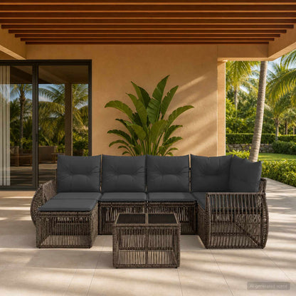 Set Divano da Giardino 7 pcs Grigio e Grigio Scuro polyrattan | homemem39