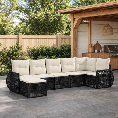 Set Divano da Giardino 7 pcs Nero e Bianco Crema polyrattan | homemem39