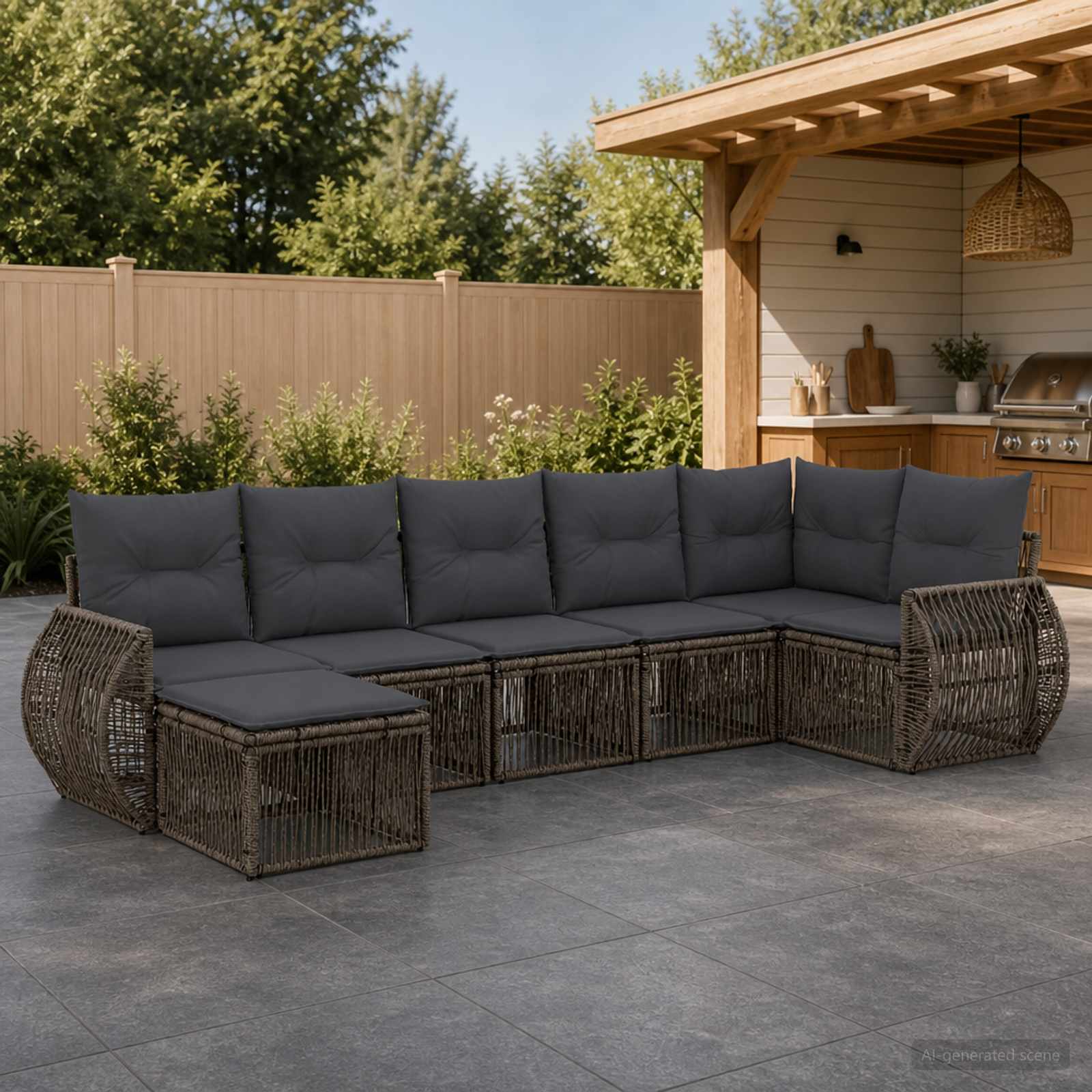 Set Divano da Giardino 7 pcs Grigio e Grigio Scuro polyrattan | homemem39
