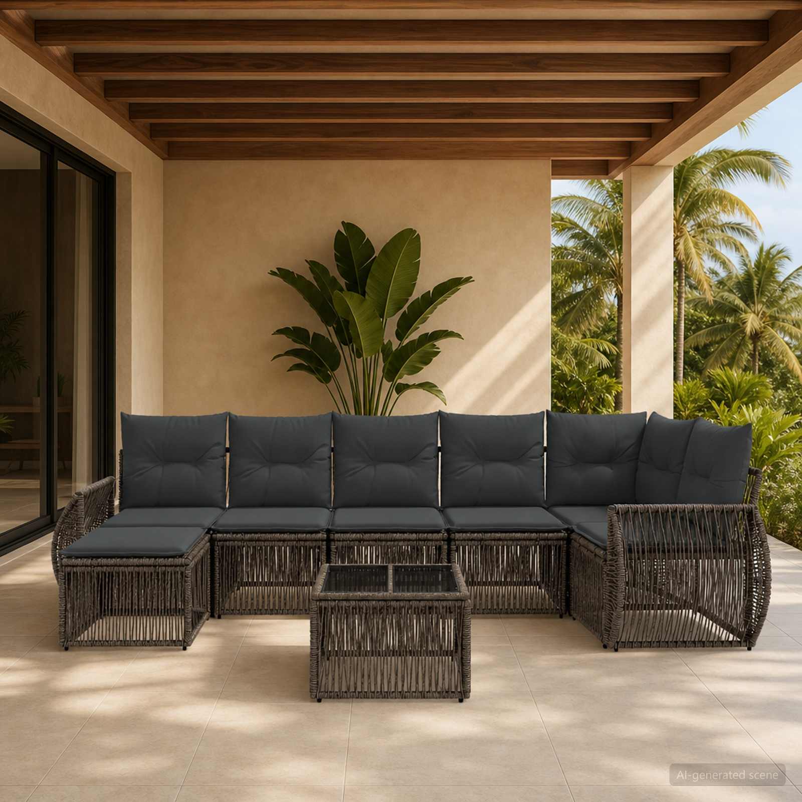 Set Divano da Giardino 8 pcs Grigio e Grigio Scuro polyrattan | homemem39
