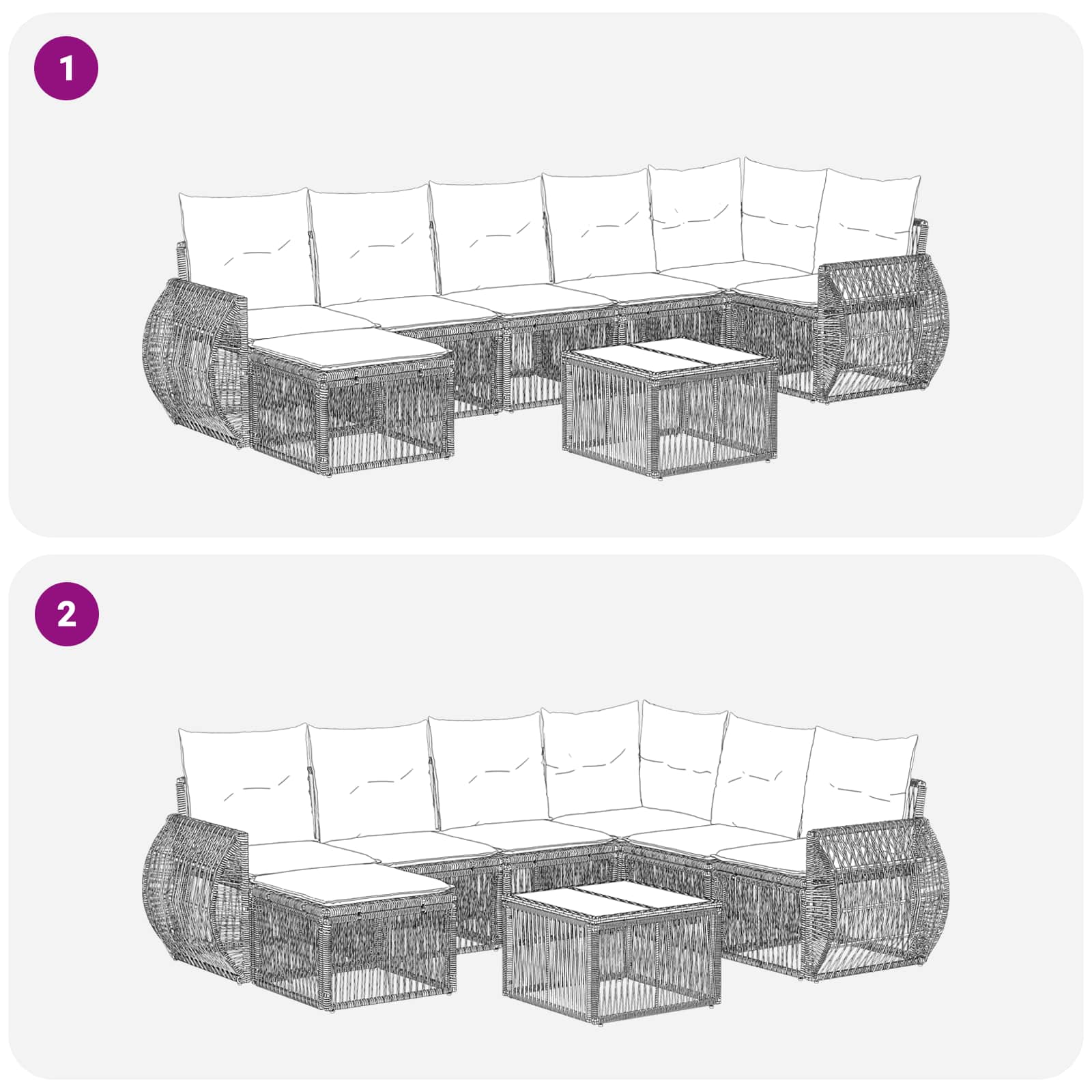 Set Divano da Giardino 8 pcs Grigio e Grigio Scuro polyrattan | homemem39