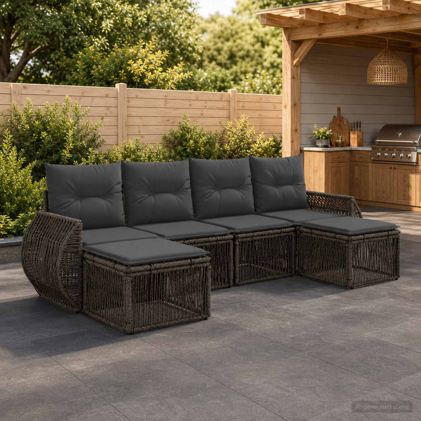 Set Divano da Giardino 6 pcs Grigio e Grigio Scuro polyrattan | homemem39