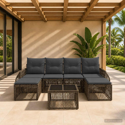 Set Divano da Giardino 7 pcs Grigio e Grigio Scuro polyrattan | homemem39