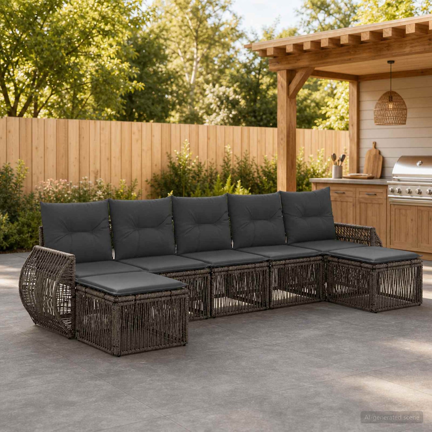 Set Divano da Giardino 7 pcs Grigio e Grigio Scuro polyrattan | homemem39