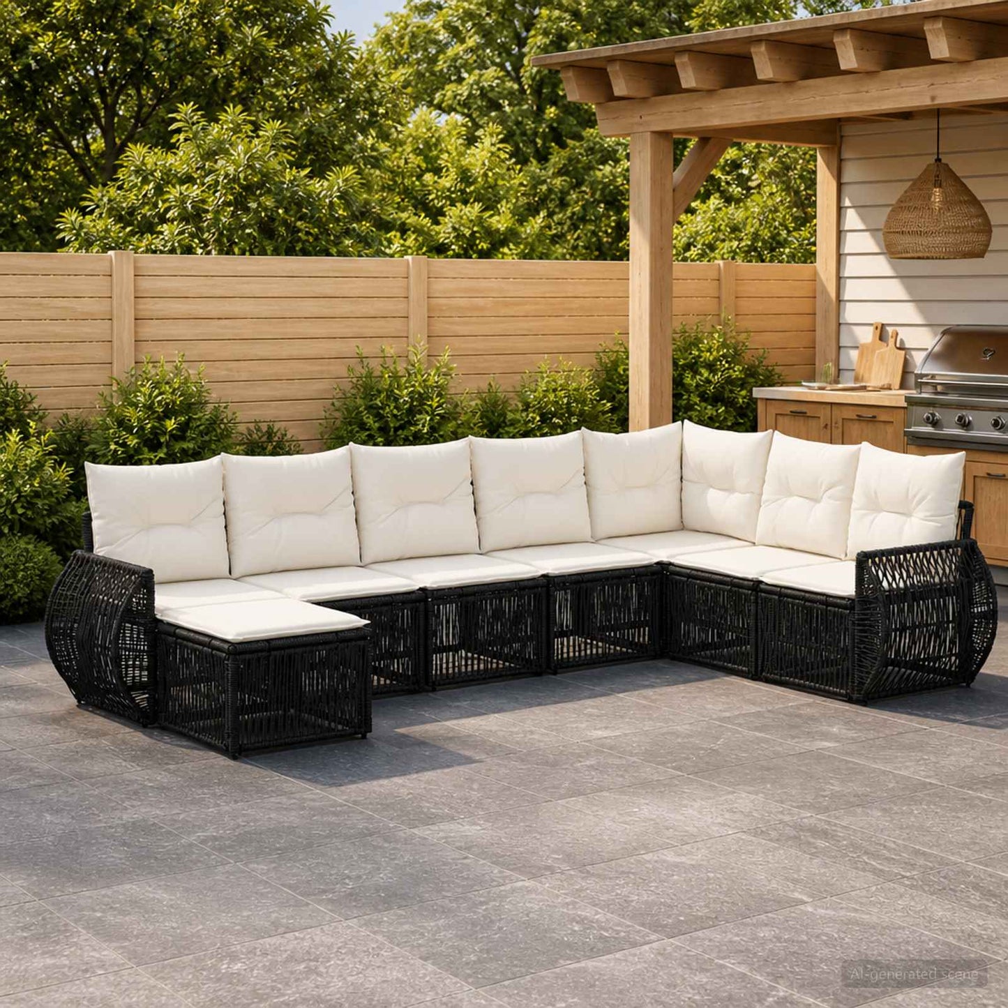 Set Divano da Giardino 8 pcs Nero e Bianco Crema polyrattan | homemem39