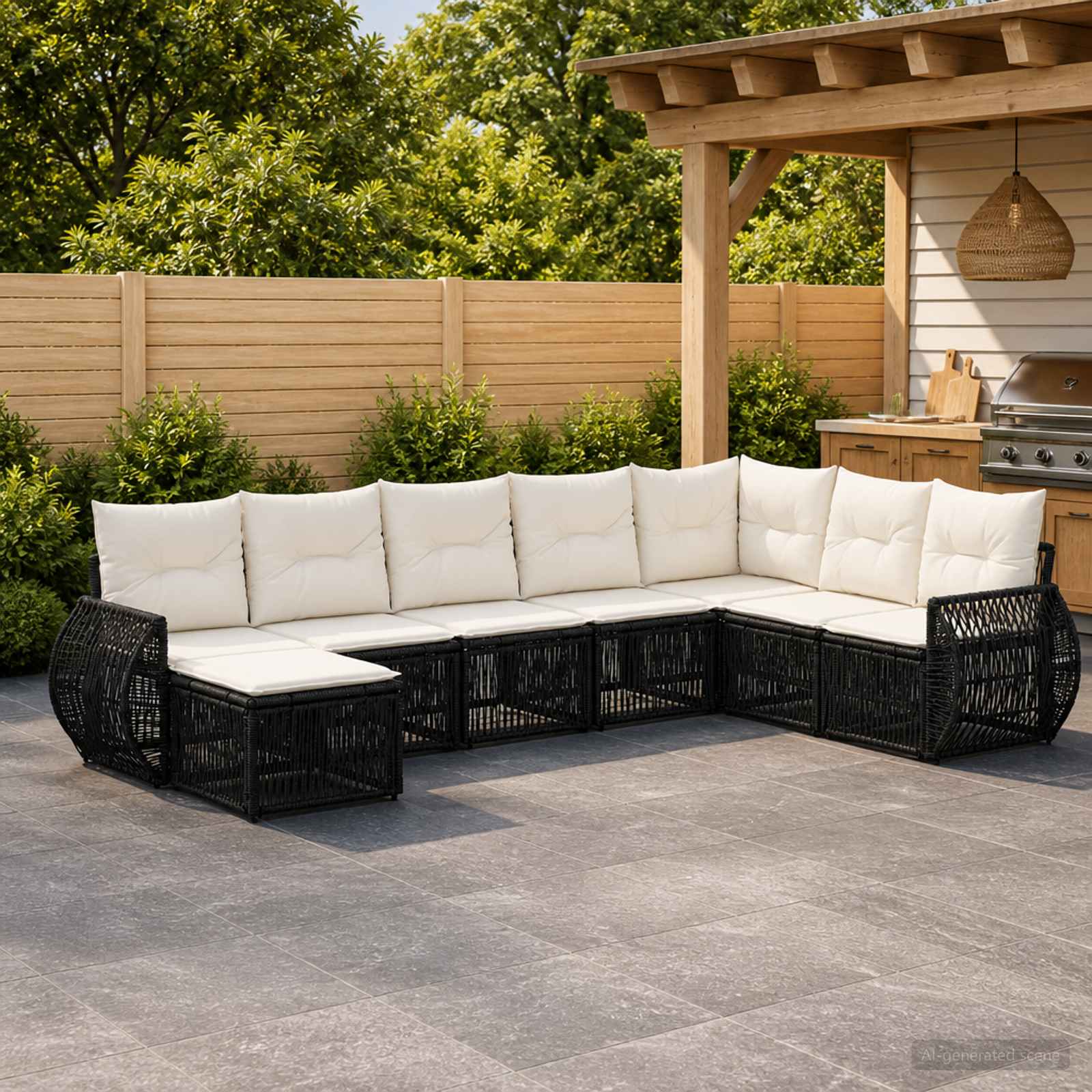 Set Divano da Giardino 8 pcs Nero e Bianco Crema polyrattan | homemem39