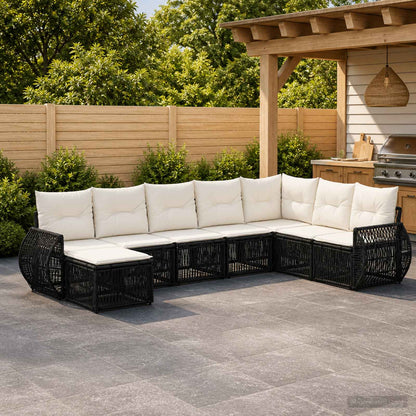 Set Divano da Giardino 8 pcs Nero e Bianco Crema polyrattan | homemem39