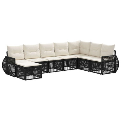 Set Divano da Giardino 8 pcs Nero e Bianco Crema polyrattan | homemem39