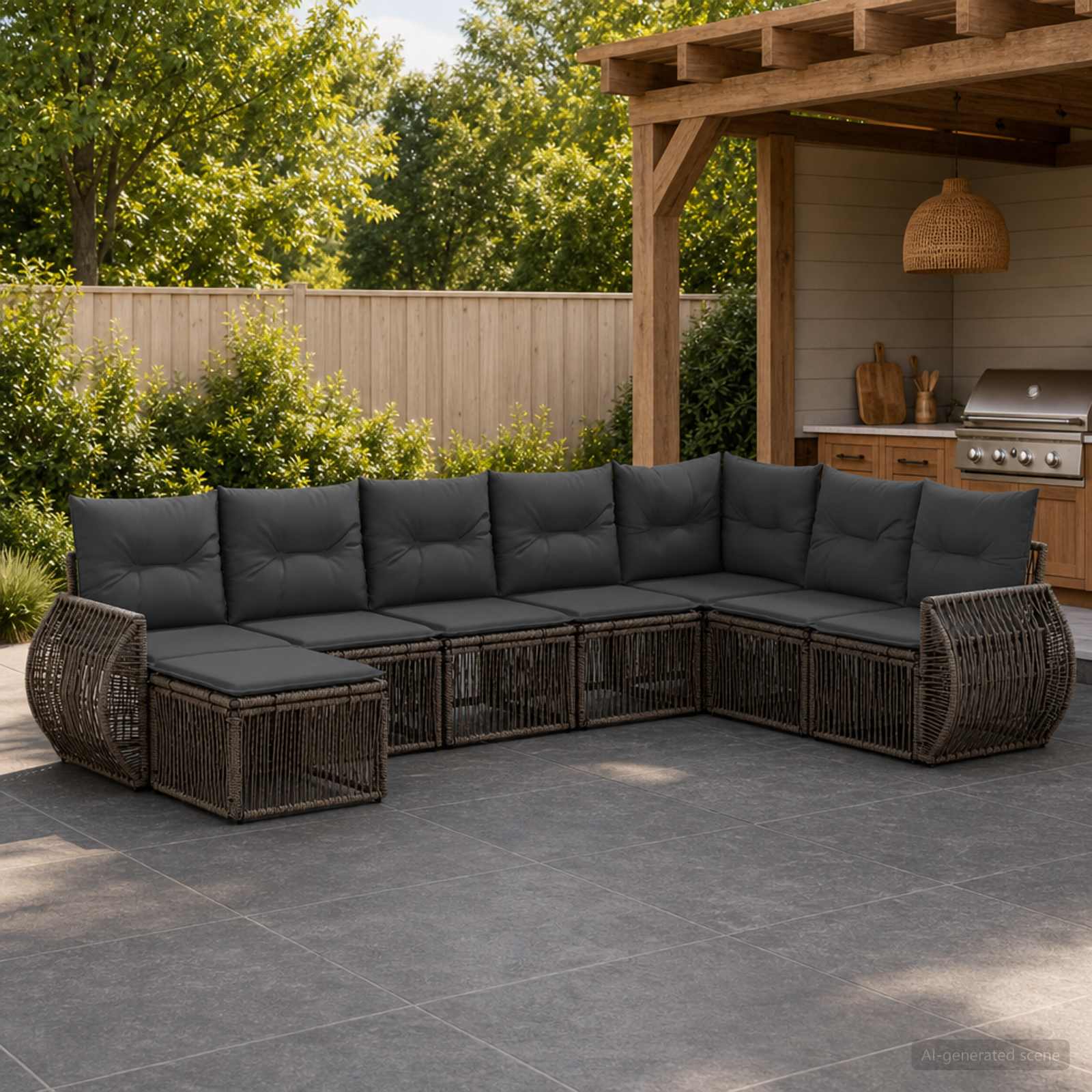 Set Divano da Giardino 8 pcs Grigio e Grigio Scuro polyrattan | homemem39