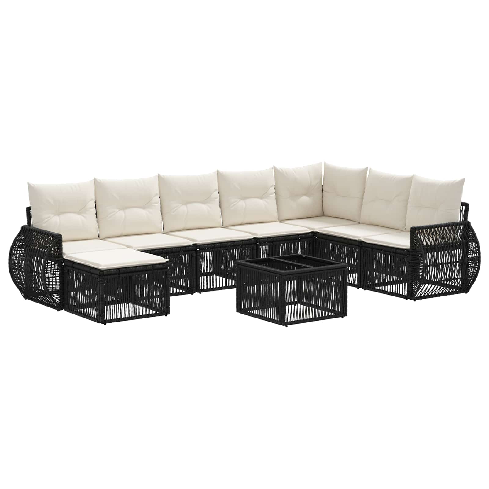 Set Divano da Giardino 9 pcs Nero e Bianco Crema polyrattan | homemem39