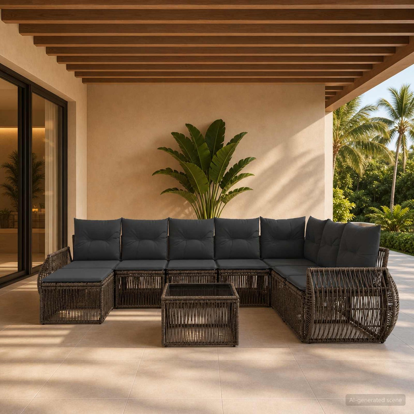 Set Divano da Giardino 9 pcs Grigio e Grigio Scuro polyrattan | homemem39