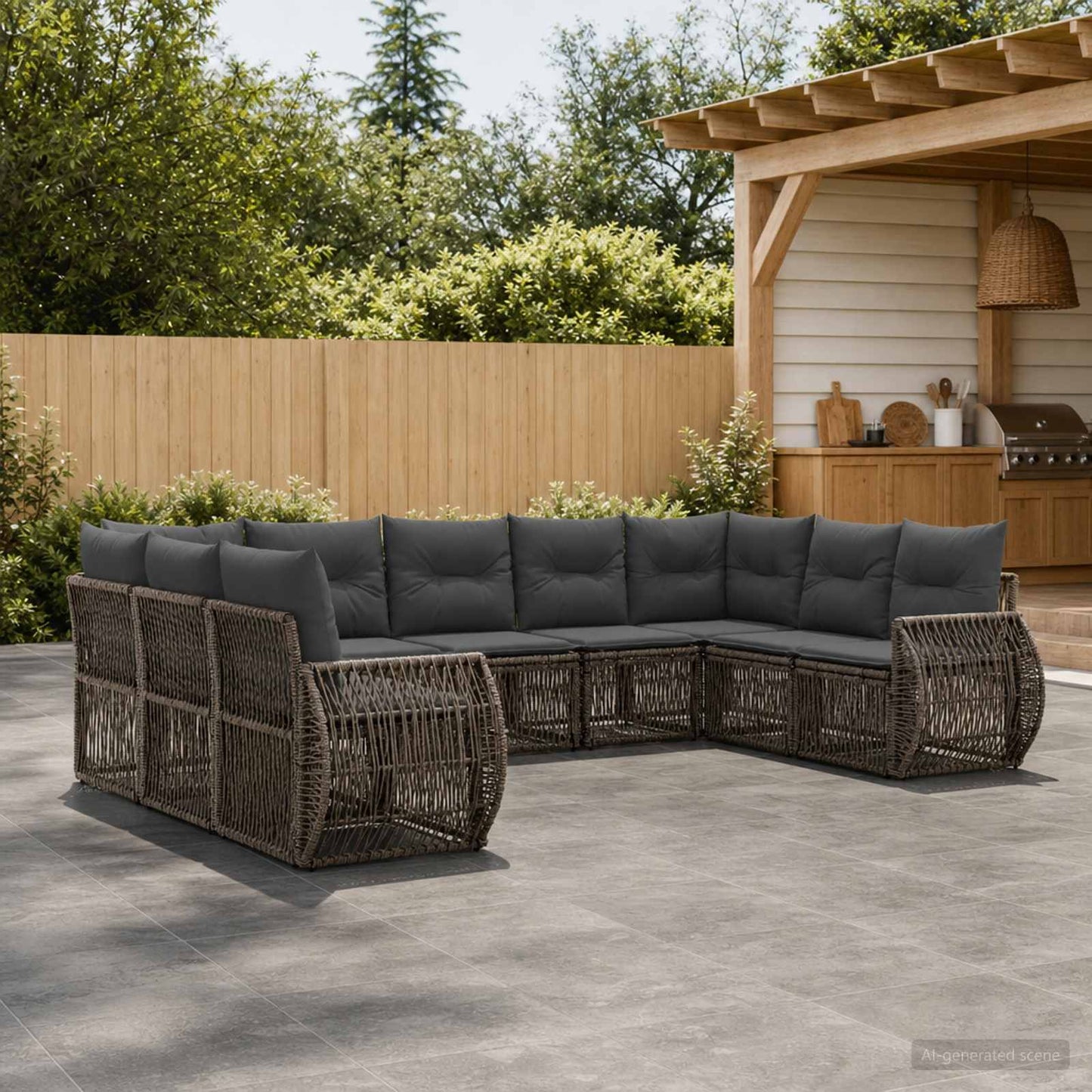 Set Divano da Giardino 9 pcs Grigio e Grigio Scuro polyrattan | homemem39