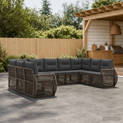 Set Divano da Giardino 9 pcs Grigio e Grigio Scuro polyrattan | homemem39