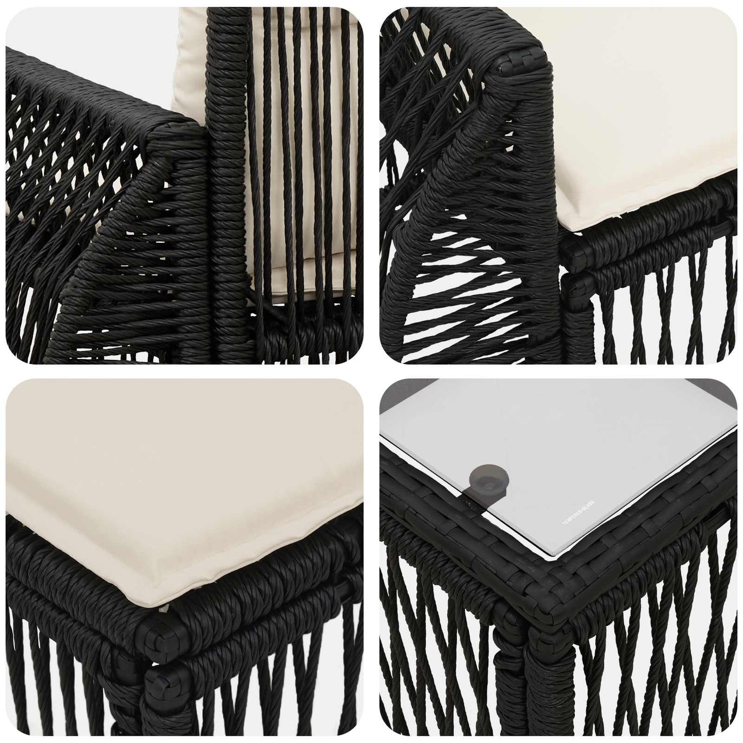 Set Divano da Giardino 10 pcs Nero e Bianco Crema polyrattan | homemem39