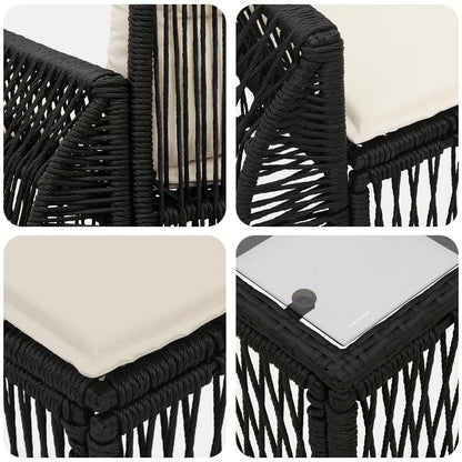 Set Divano da Giardino 10 pcs Nero e Bianco Crema polyrattan | homemem39