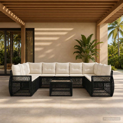 Set Divano da Giardino 10 pcs Nero e Bianco Crema polyrattan | homemem39