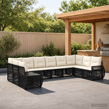 Set Divano da Giardino 10 pcs Nero e Bianco Crema polyrattan | homemem39