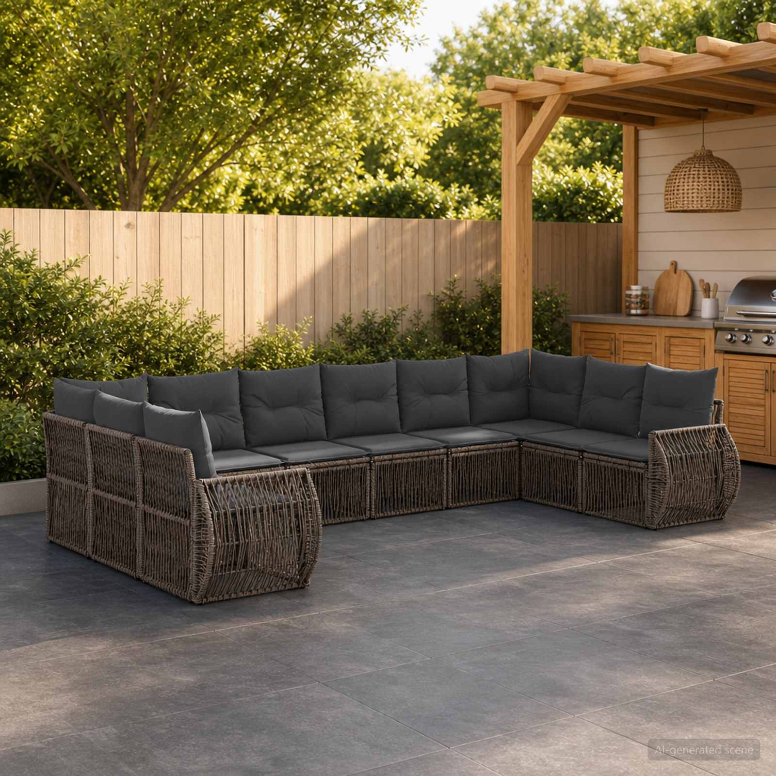 Set Divano da Giardino 10 pcs Grigio e Grigio Scuro polyrattan | homemem39