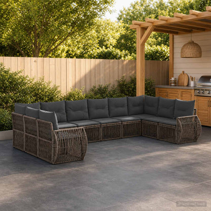 Set Divano da Giardino 10 pcs Grigio e Grigio Scuro polyrattan | homemem39