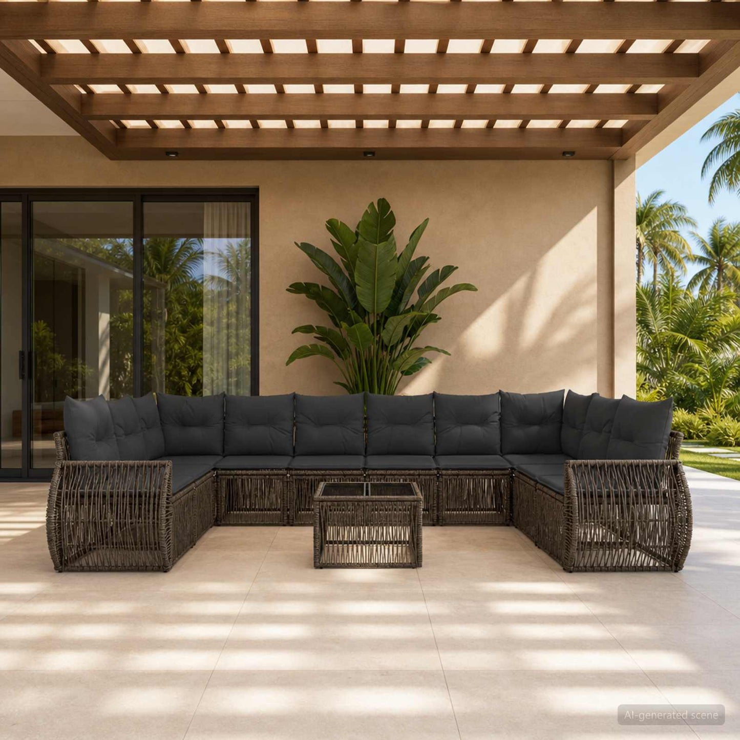 Set Divano da Giardino 11 pz Grigio e Grigio Scuro polyrattan