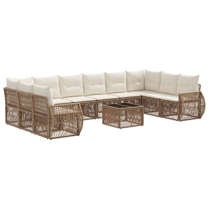 Set Divano da Giardino 11 pcs Beige e Bianco Crema polyrattan | homemem39