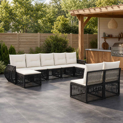 Set Divano da Giardino 9 pcs Nero e Bianco Crema polyrattan | homemem39