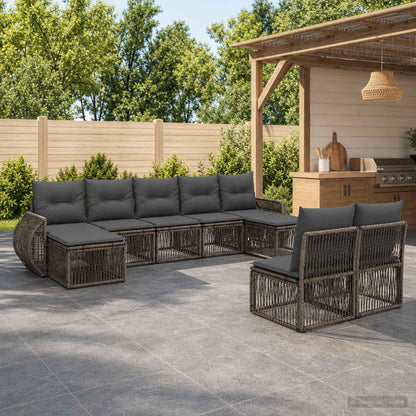 Set Divano da Giardino 9 pz Grigio e Grigio Scuro polyrattan