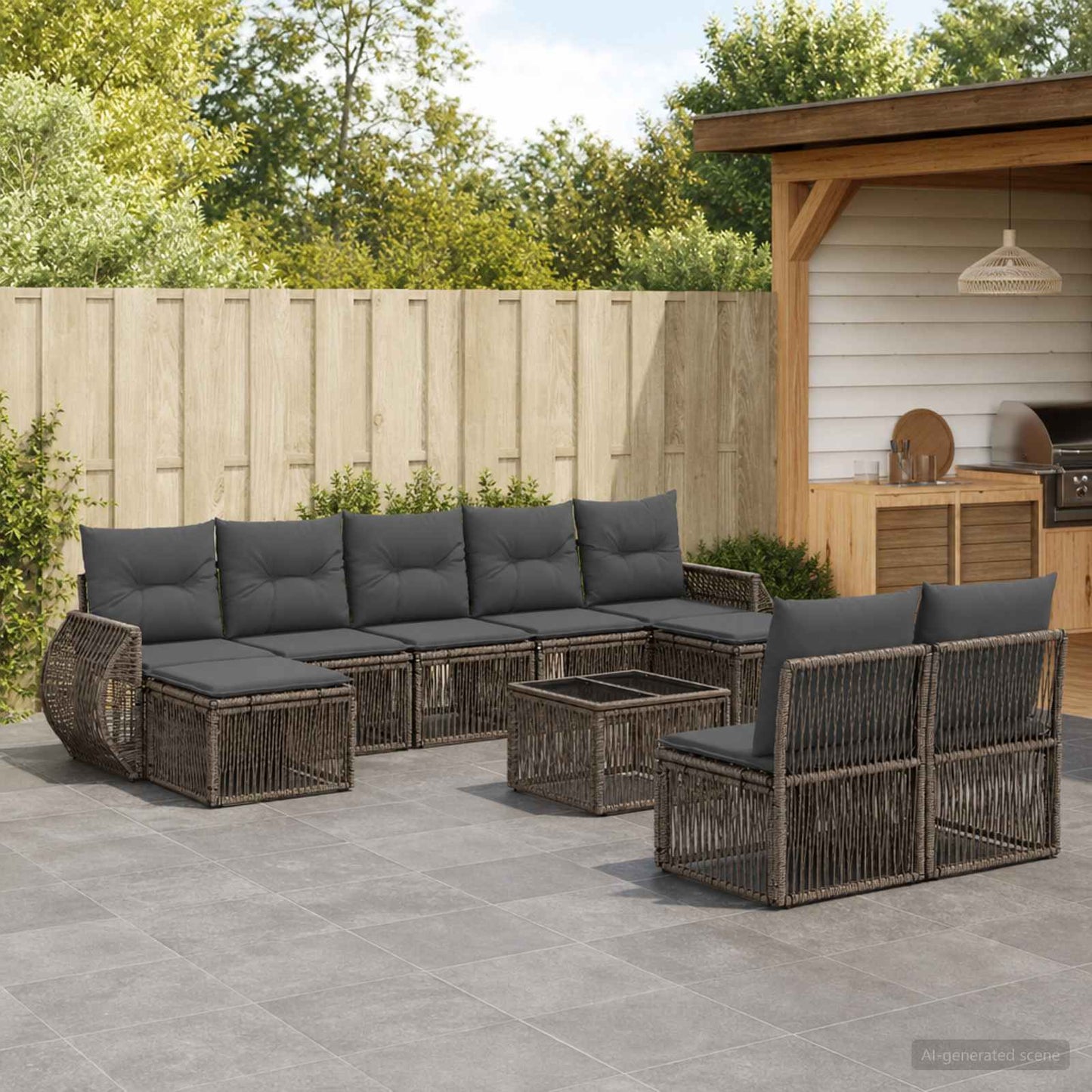 Set Divano da Giardino 10 pz Grigio e Grigio Scuro polyrattan