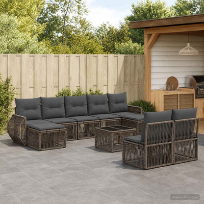 Set Divano da Giardino 10 pz Grigio e Grigio Scuro polyrattan