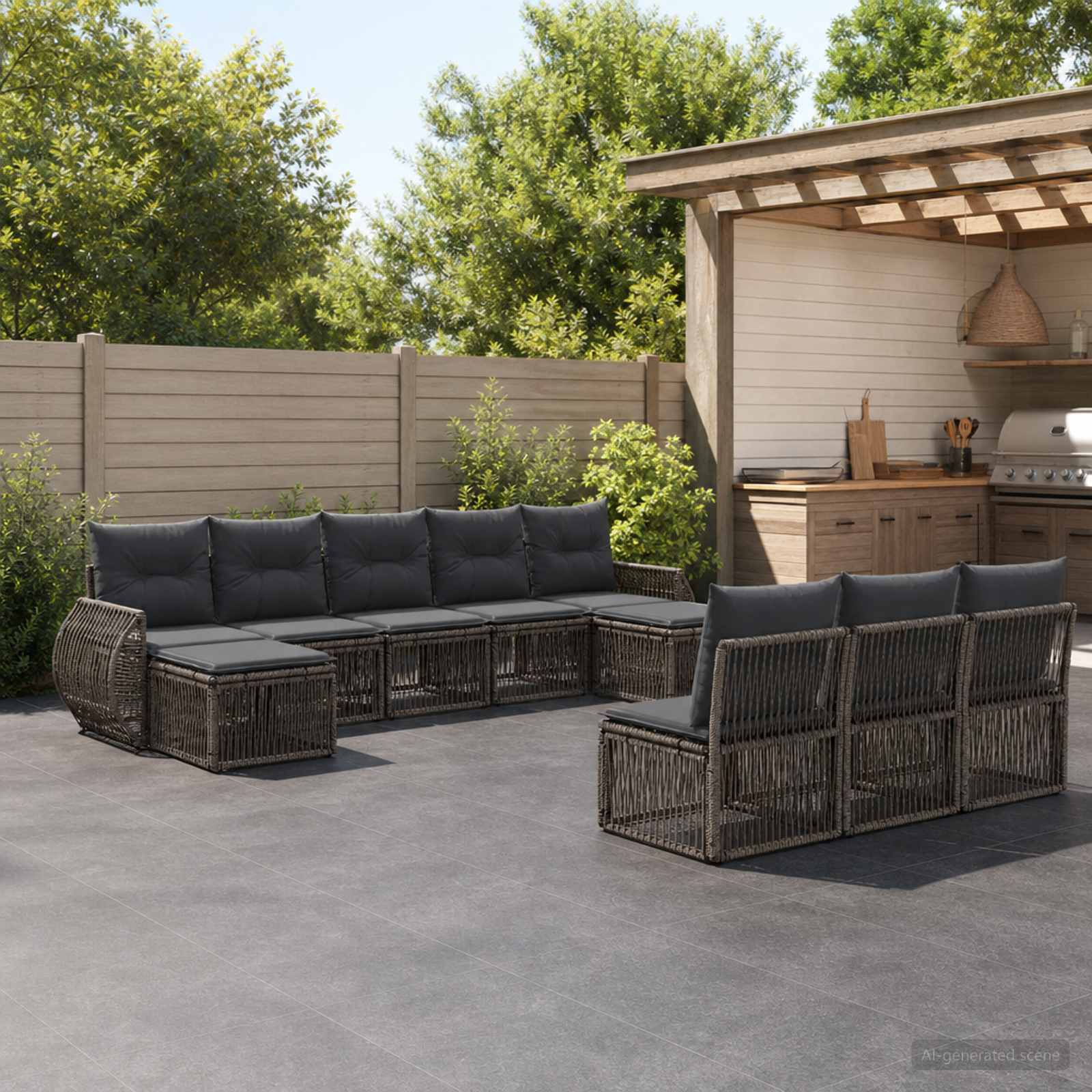 Set Divano da Giardino 10 pcs Grigio e Grigio Scuro polyrattan | homemem39