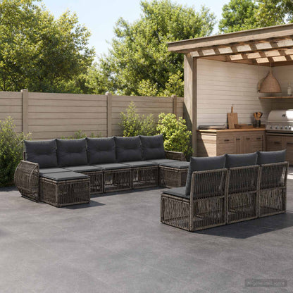 Set Divano da Giardino 10 pcs Grigio e Grigio Scuro polyrattan | homemem39