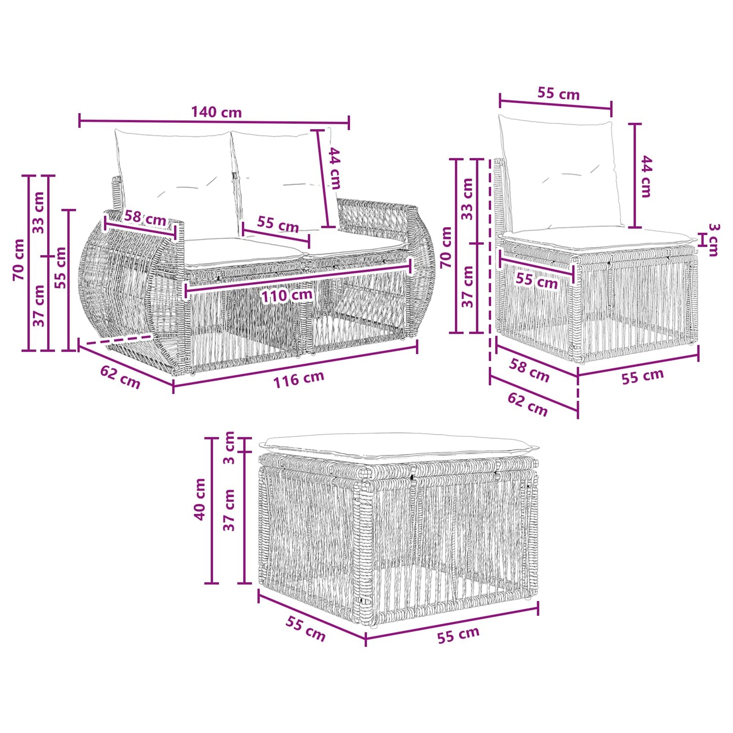 Set Divano da Giardino 10 pcs Grigio e Grigio Scuro polyrattan | homemem39