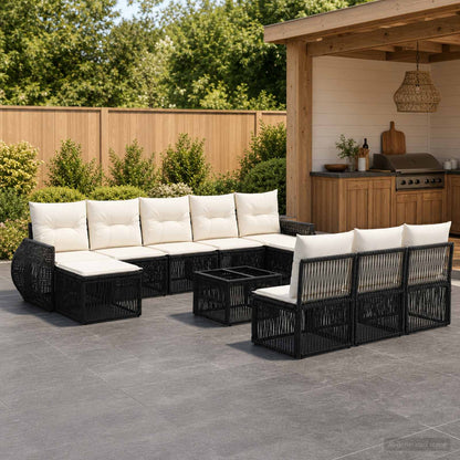 Set Divano da Giardino 11 pcs Nero e Bianco Crema polyrattan | homemem39
