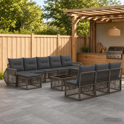 Set Divano da Giardino 11 pcs Grigio e Grigio Scuro polyrattan | homemem39
