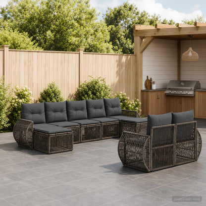 Set Divano da Giardino 9 pcs Grigio e Grigio Scuro polyrattan | homemem39