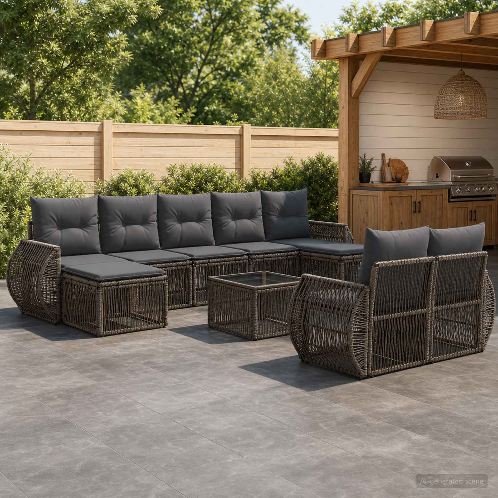 Set Divano da Giardino 10 pcs Grigio e Grigio Scuro polyrattan | homemem39