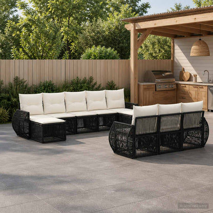 Set Divano da Giardino 10 pcs Nero e Bianco Crema polyrattan | homemem39