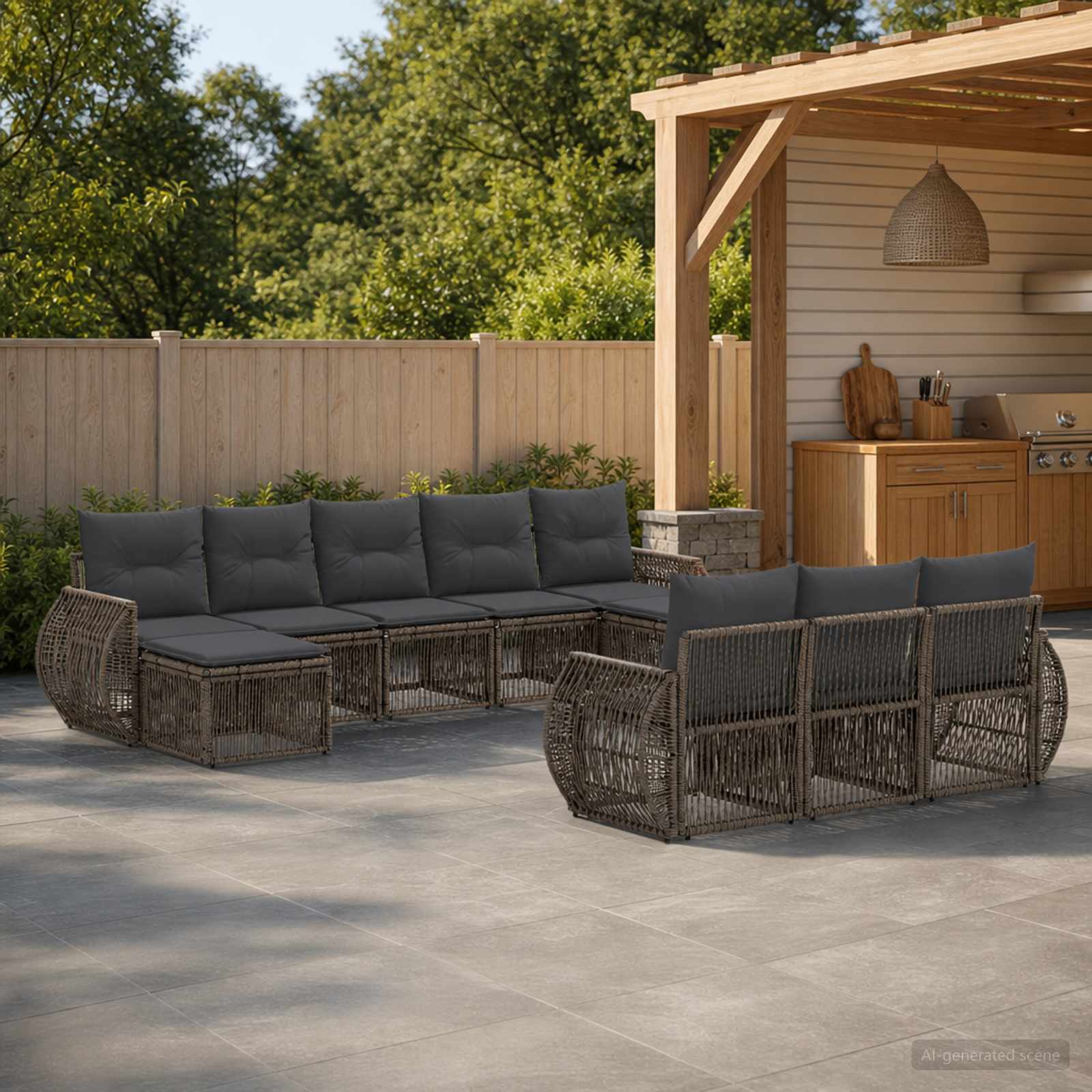Set Divano da Giardino 10 pcs Grigio e Grigio Scuro polyrattan | homemem39
