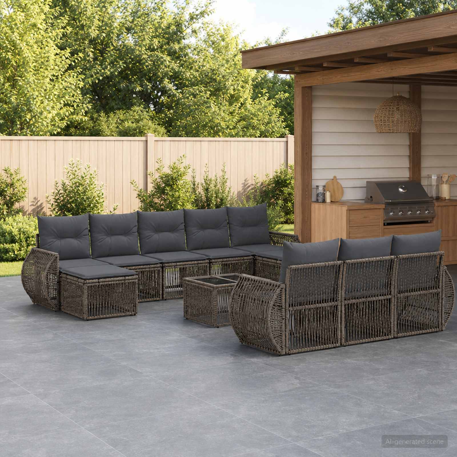 Set Divano da Giardino 11 pcs Grigio e Grigio Scuro polyrattan | homemem39