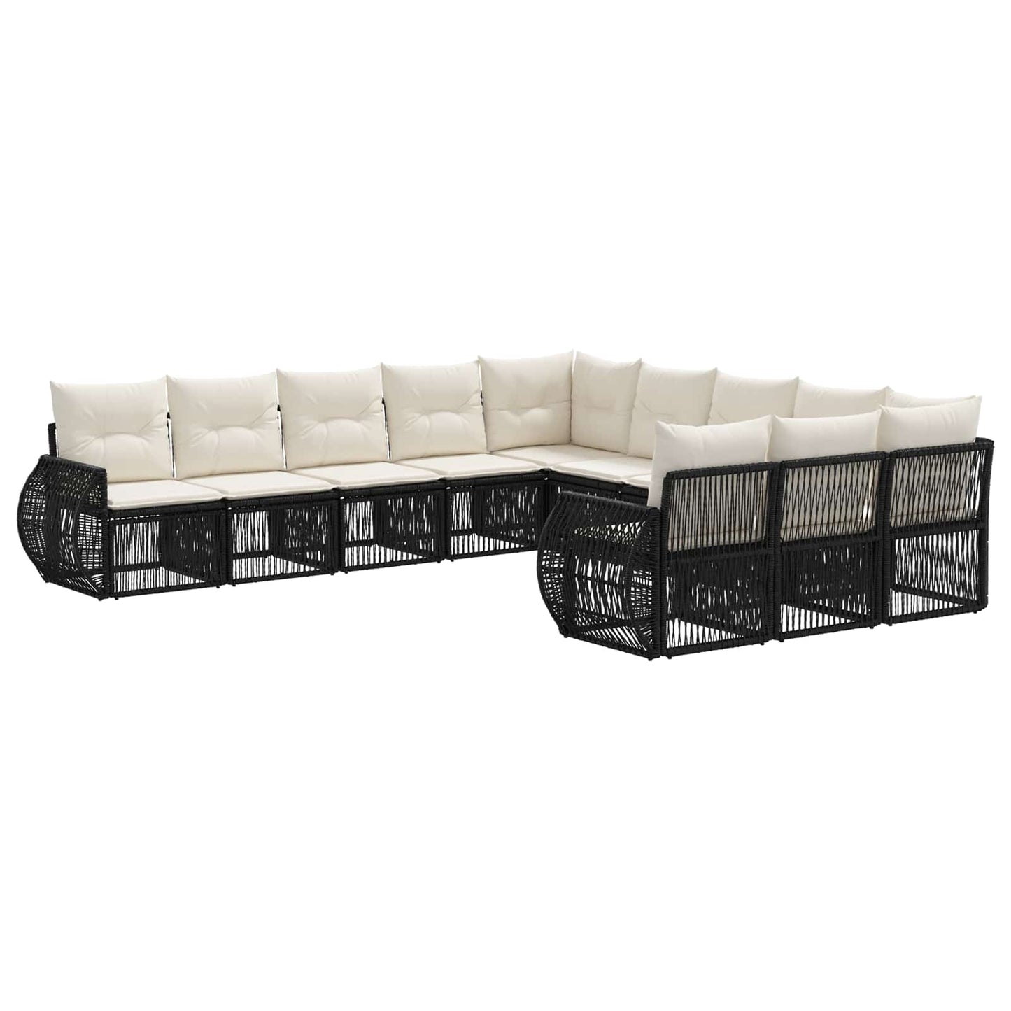 Set Divano da Giardino 11 pcs Nero e Bianco Crema polyrattan | homemem39
