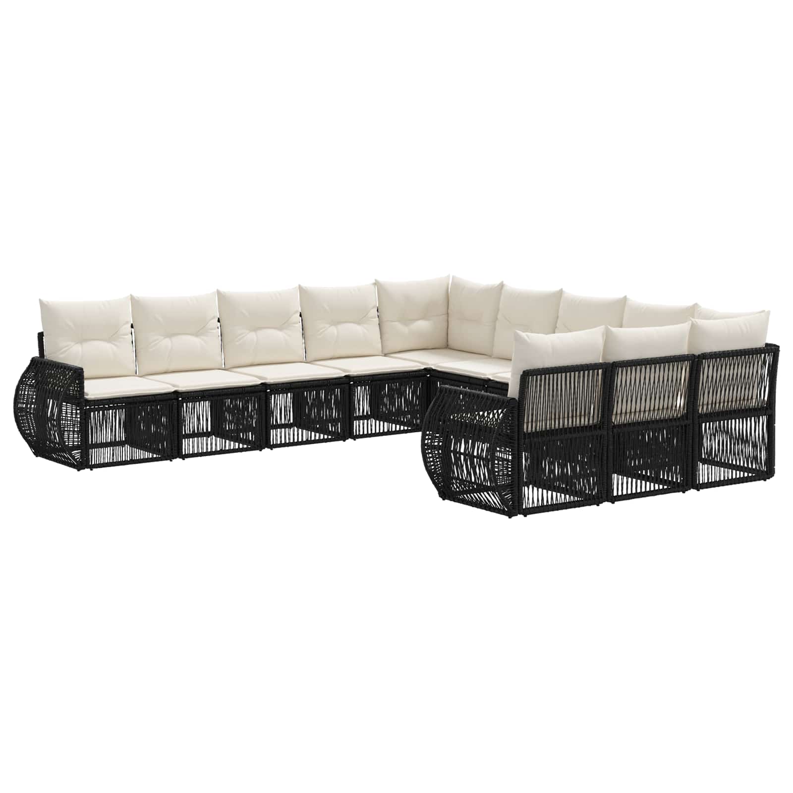 Set Divano da Giardino 11 pcs Nero e Bianco Crema polyrattan | homemem39