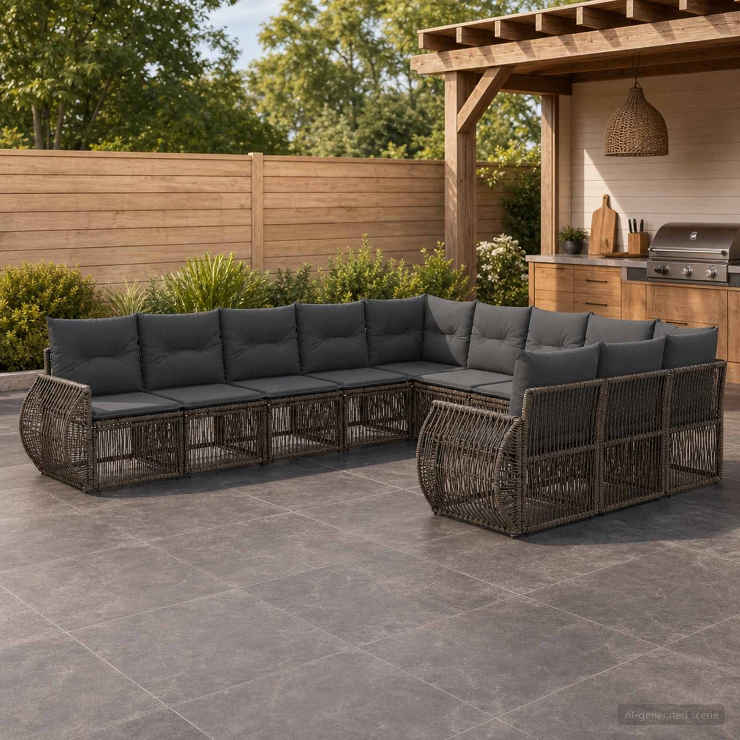 Set Divano da Giardino 11 pz Grigio e Grigio Scuro polyrattan